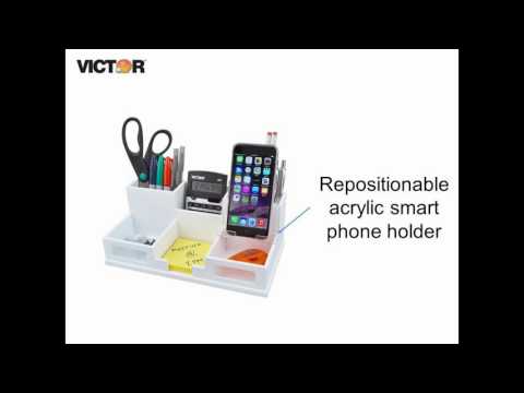 Victor W9525 - Pure White Desk Organizer with Smart Phone Holder