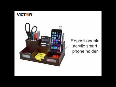 Victor B9525 - Mocha Brown Desk Organizer with Smart Phone Holder