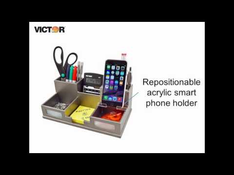 Victor S9525 - Classic Silver Desk Organizer with Smart Phone Holder