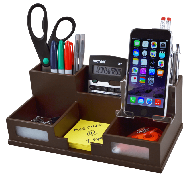 Mocha Brown Desk Organizer with Smart Phone Holder(TM) (1) (Model Num. B9525)