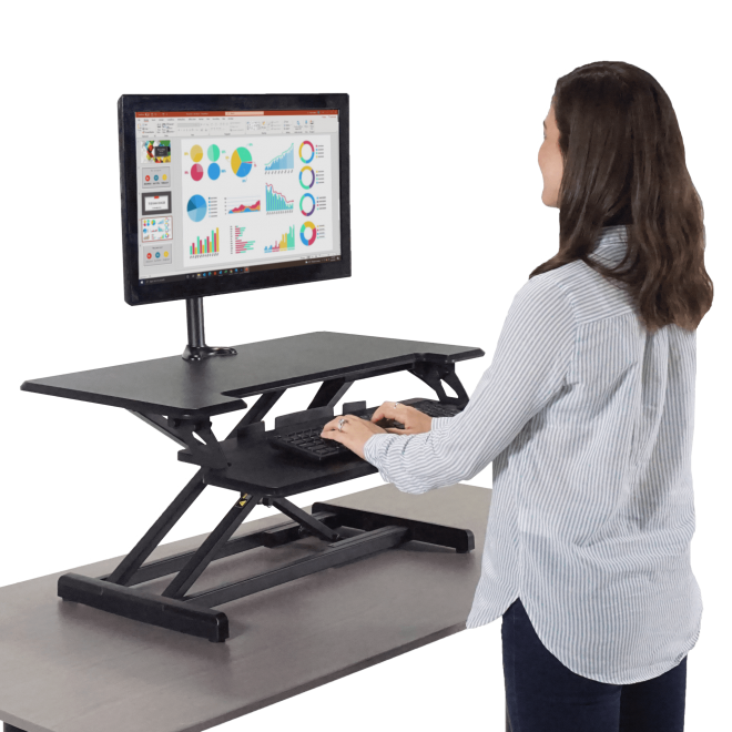 Black High Rise(TM) Height Adjustable Compact Standing Desk with Keyboard Tray (5) (Model Num. DCX610B)