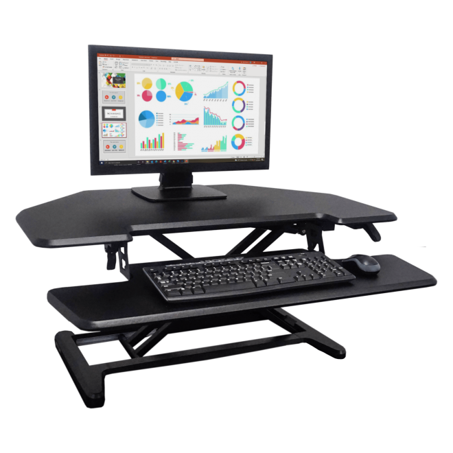 High Rise(TM) Height Adjustable Corner Standing Desk with Removable Keyboard Tray (2) (Model Num. DCX650)