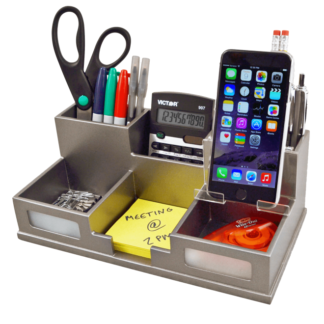 Classic Silver Desk Organizer with Smart Phone Holder(TM) (1) (Model Num. S9525)